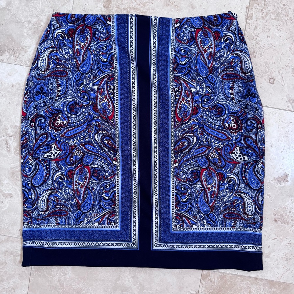Talbots Ponte Knit Bandana Print Pencil Skirt Size 14W